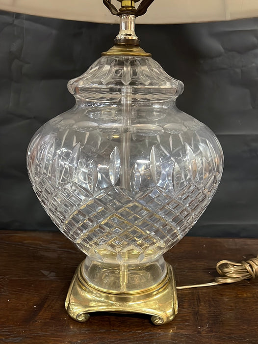 LARGE PRESSED GLASS AND BRASS LAMP