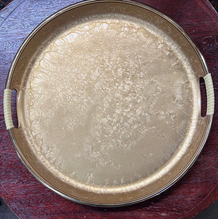 GOLDEN JAPANESE LACQUER WARE ROUND HANDLED TRAY