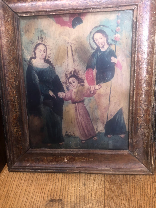 OIL PRINT ON BOARD OF HOLY FAMILY