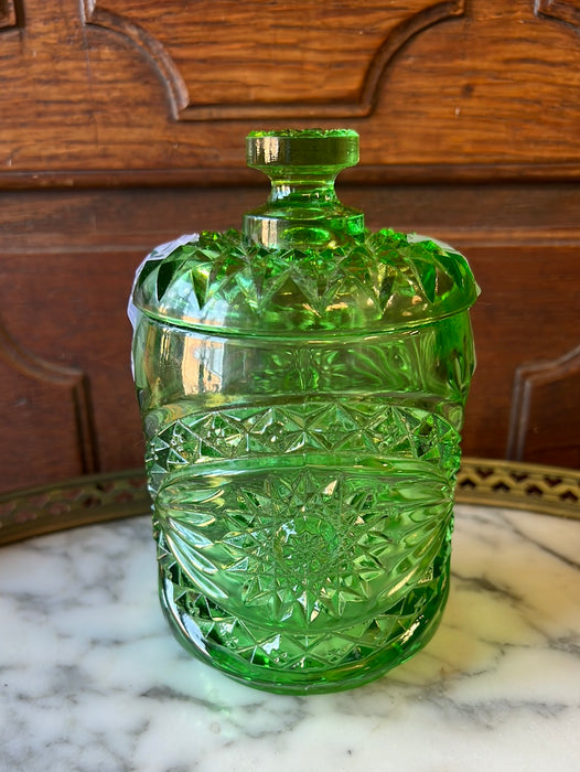 SMALL GREEN IMPERIAL CUT GLASS JAR