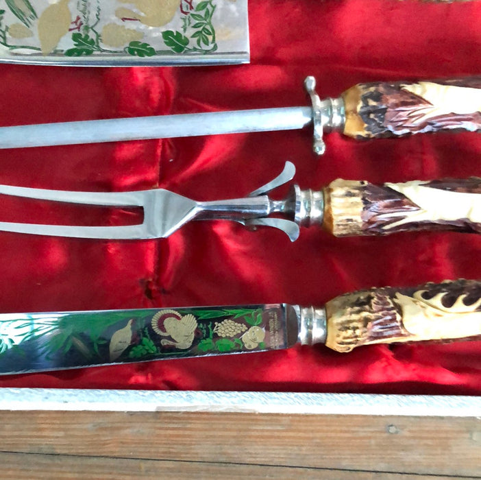 4 PIECE BONE HANDLED CARVING SET
