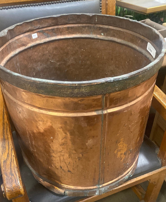 GIANT COPPER POT WITH IRON BANDS AND HANDLES