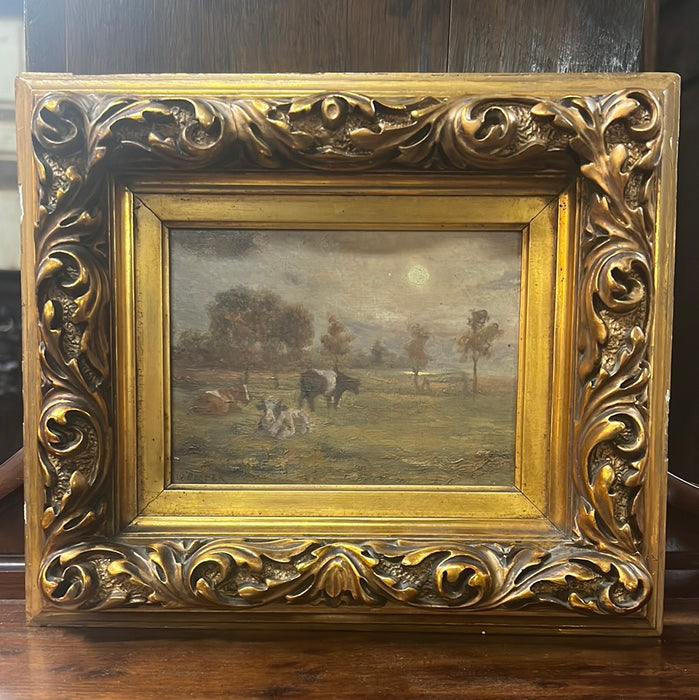 GILT FRAMED PASTURAL COWS PAINTING