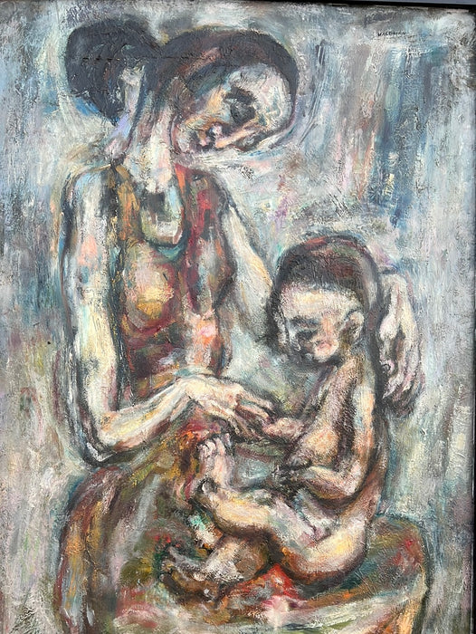 PAINTING OF MOTHER AND CHILD BY SELMA WALDMAN 1931-2008