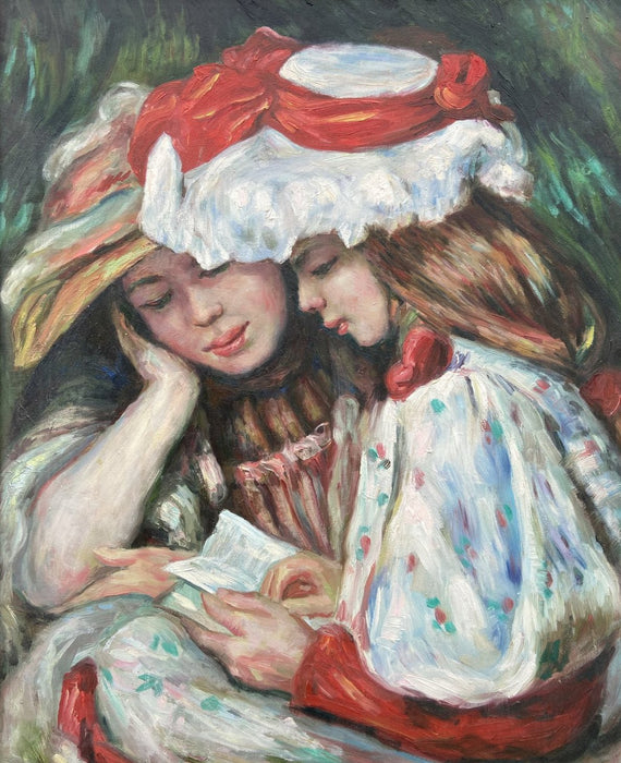 OIL PAINTING OF 2 GIRLS IN BONNETS