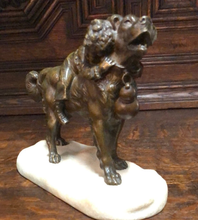 ST. BERNARD WITH CHILD BRONZE ON MARBLE