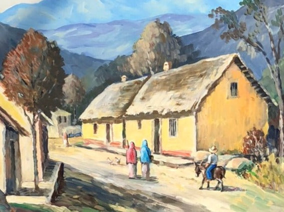 OIL PAINTING OF A MEXICAN VILLAGE SIGNED HARDY MARTIN
