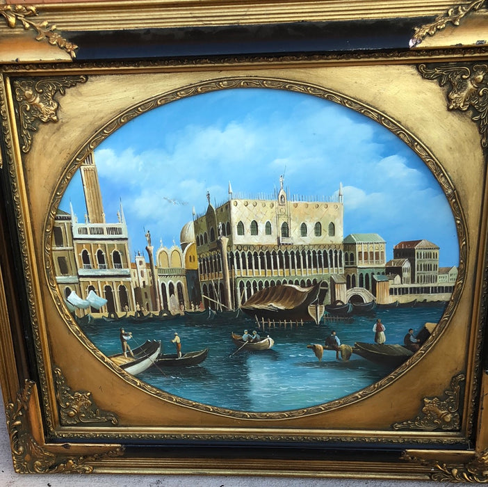 BLACK AND GOLD FRAME WITH AS IS PAINTING