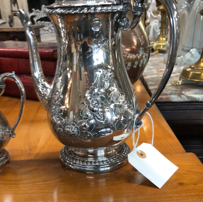 3 PIECE ORNATE SILVERPLATE TEA SERVICE-TEAPOT, CREAM AND SUGAR