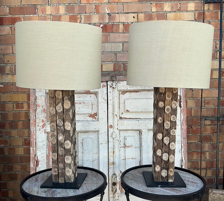 PAIR OF OYSTER POST LAMPS WITH SHADES