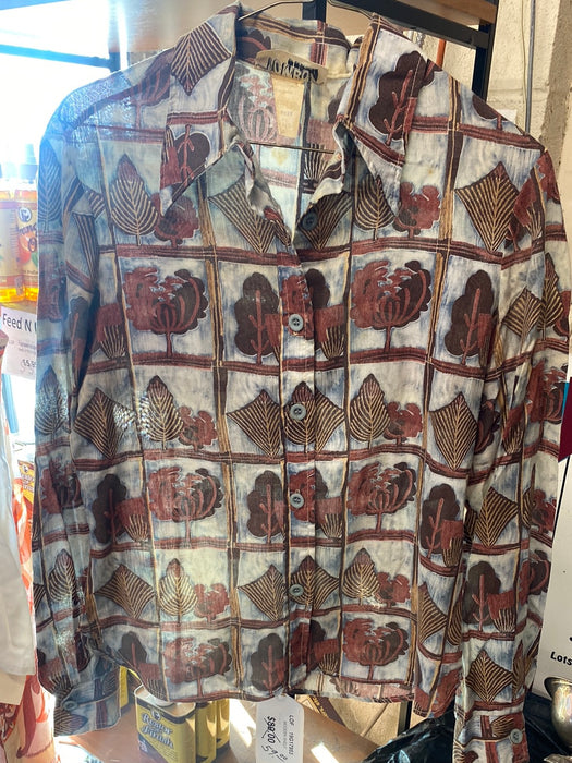 GROOVY TREE PRINT BUTTON UP SHIRT