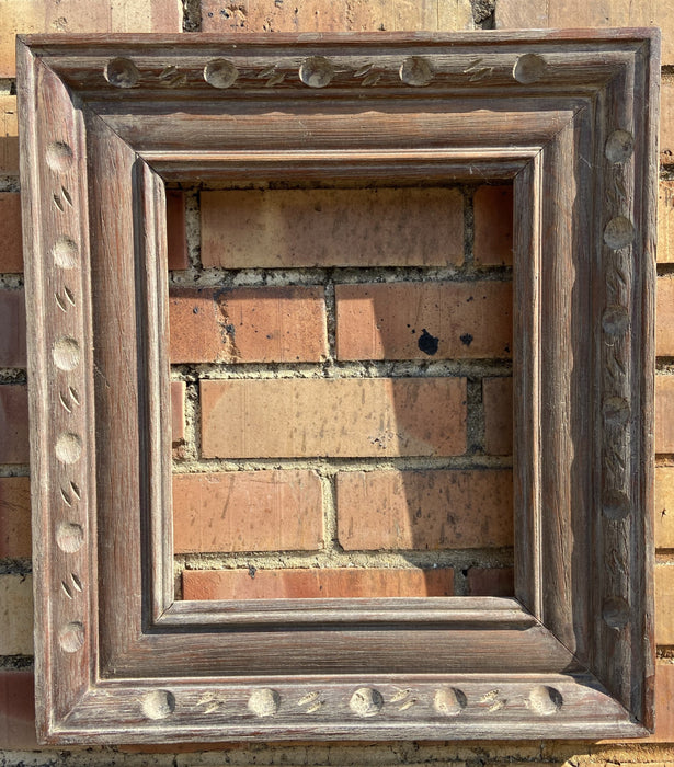 RUSTIC SMALL PINE FRAME WITH SIMPLE CARVING AND WHITE WASH