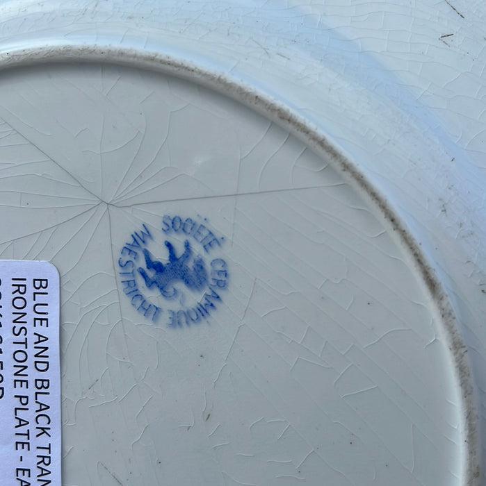 BLUE AND BLACK TRANSFERWARE IRONSTONE PLATE - EACH