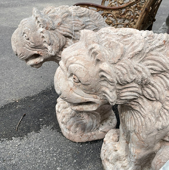 PAIR OF PALE PINK MARBLE GARGOYLES