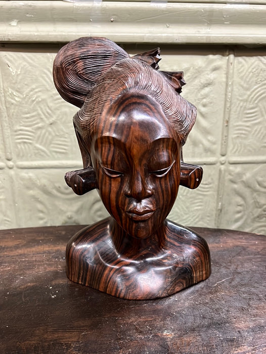 CARVED EXOTIC HARDWOOD INDONESIAN BUST OF WOMAN