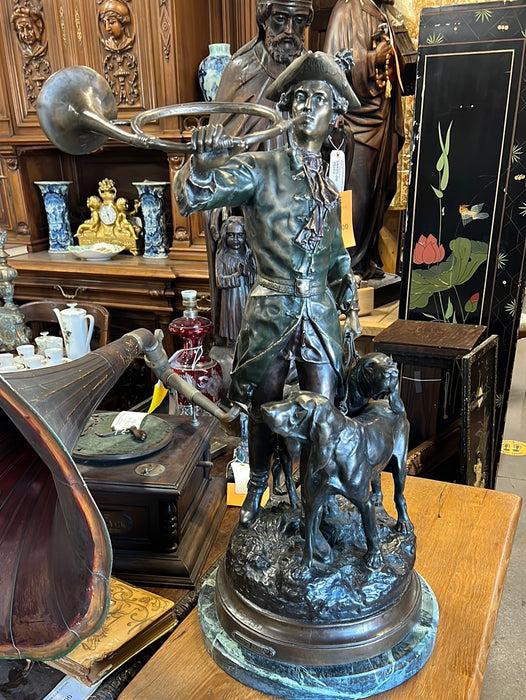 LARGE BRONZE HUNTER WITH DOGS