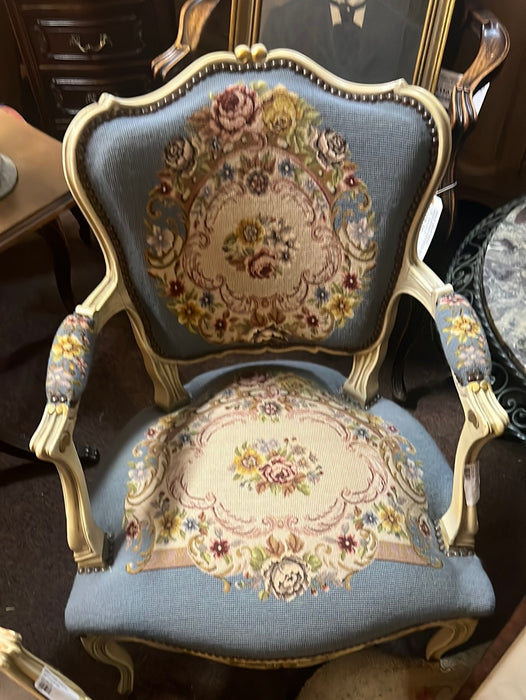 NEEDLEPOINT PAINTED FAUTEUIL CHAIR