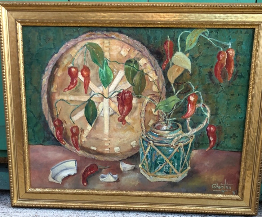 STILL LIFE OIL PAINTING OF PEPPERS