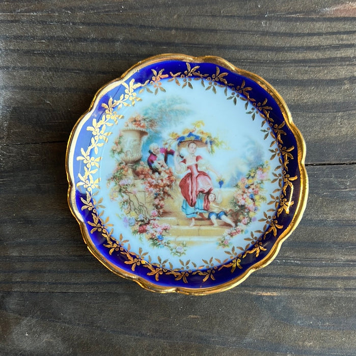 TINY COBALT BLUE RIMMED LIMOGES PLATE