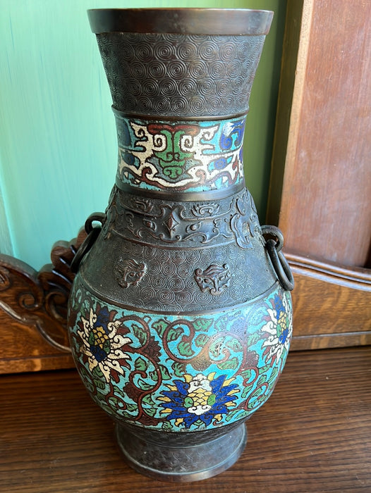 CHAMP LE VE BRONZE ENAMELED CHINESE URN