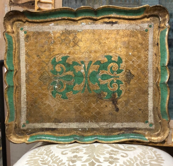 LARGE FLORENTINE RECTANGULAR TRAY WITH GOLD AND GREEN