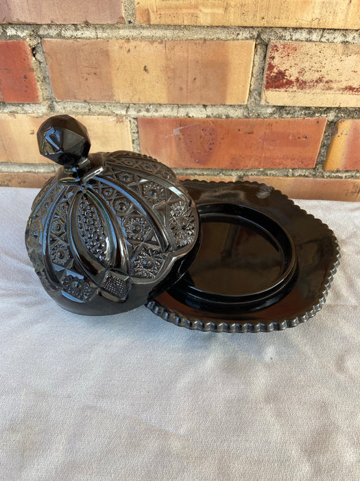 AMETHYST PRESSED GLASS DOMED BUTTER DISH