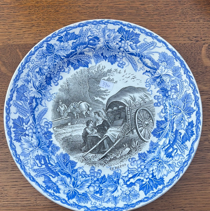 BLUE AND BLACK TRANSFERWARE IRONSTONE PLATE - EACH