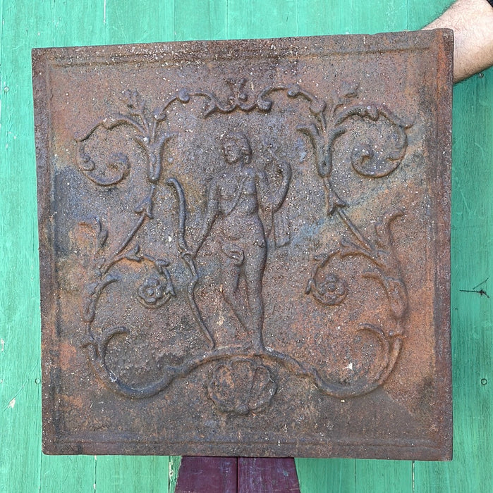 CAST IRON FIREBACK WITH NUDE WOMAN