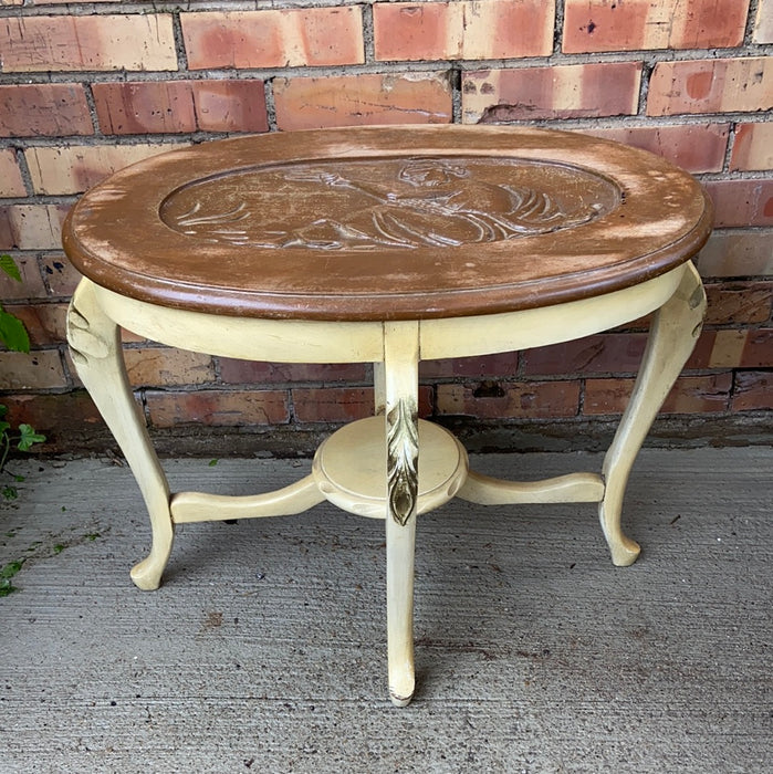 SMALL OVAL PAINTED TABLE WITH NUDE LADY