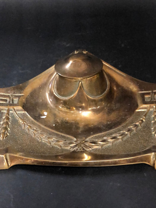 LARGE BRASS INKWELL WITH FESTOONS