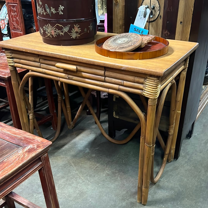 RATTAN WRITING DESK OR ENTRY TABLE - AS FOUND