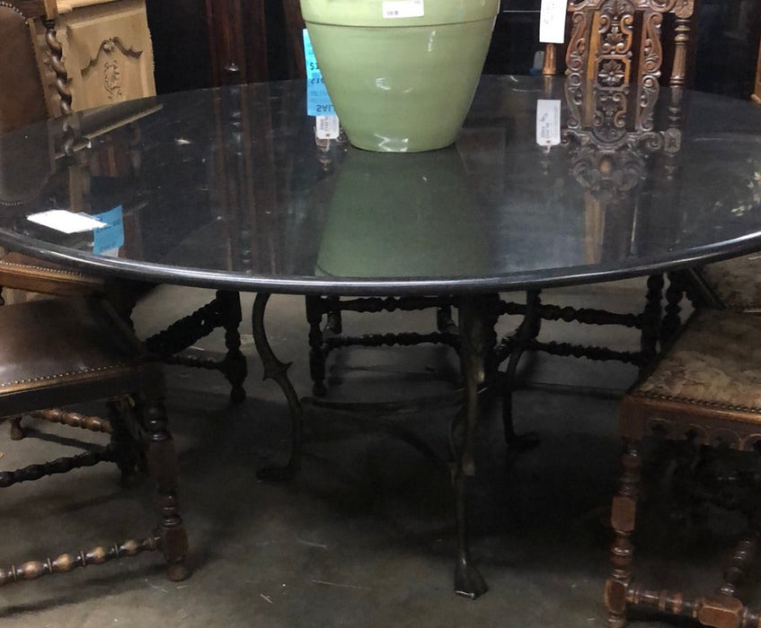 LARGE MARBLE TOP IRON BASE TABLE