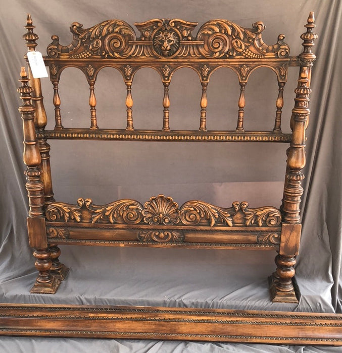 CARVED WALNUT BELGIAN 1800'S BED WITH LION HEADS