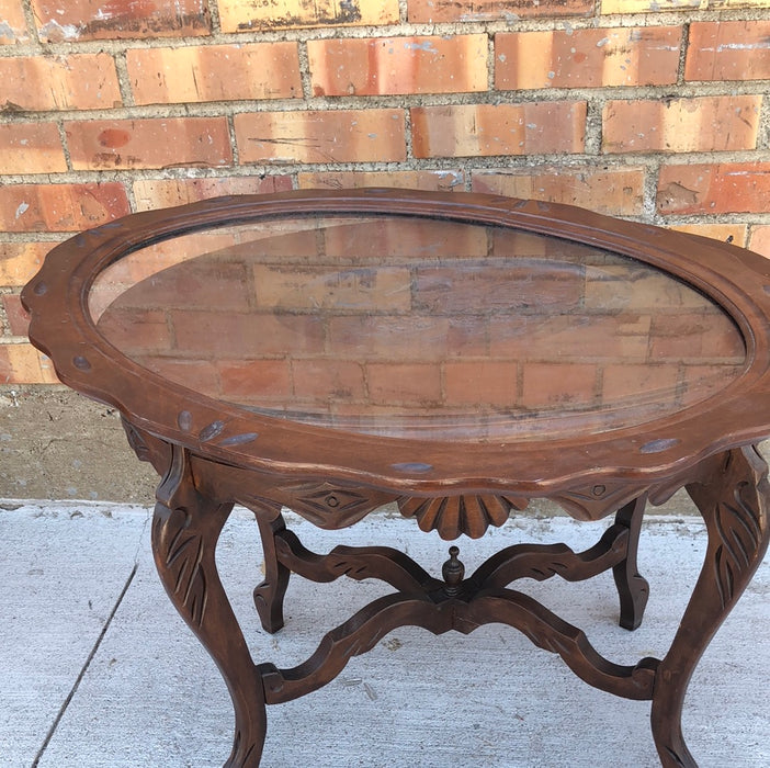 OVAL 1930'S COFFEE TABLE W/LIFT OFF TRAY TOP