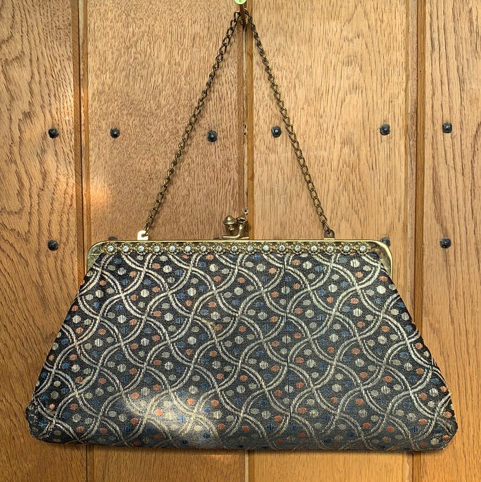 METALLIC POLKA DOT PURSE WITH RHINESTONES