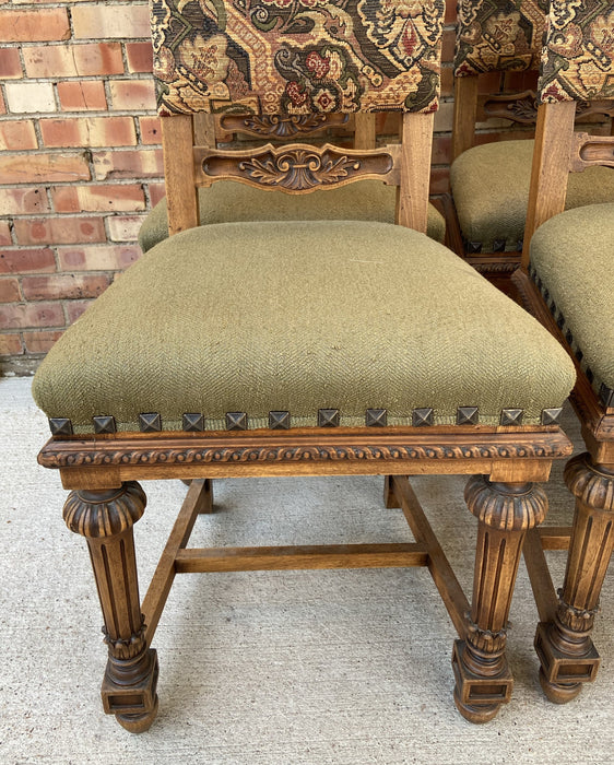 SET OF 6 ITALIAN GREEN UPHOLSTERED CHAIRS WITH FLUTED LEGS