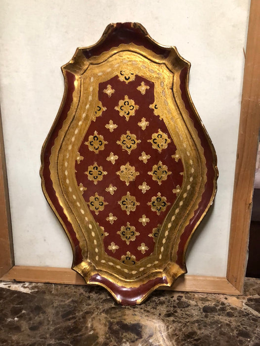 LARGE RED AND GOLD SHAPED FLORENTINE TRAY
