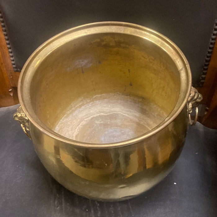 LARGE BRASS JARDINIERE WITH LION HEADS