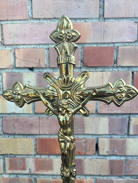 SMALL STANDING BRASS CRUCIFIX