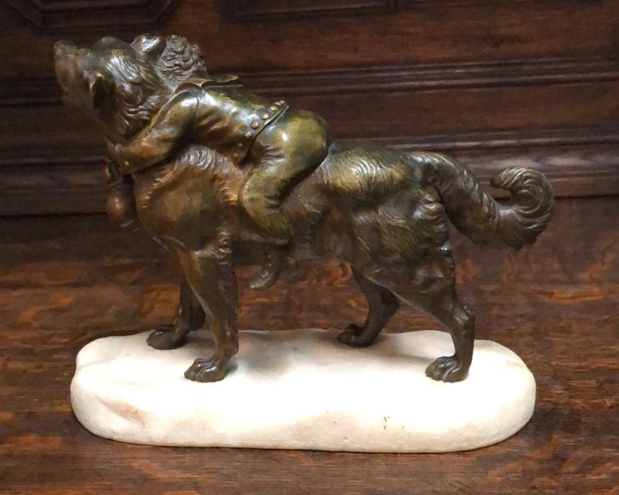 ST. BERNARD WITH CHILD BRONZE ON MARBLE