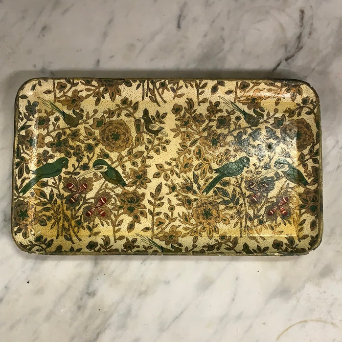 GREEN AND GOLD BIRD PAPER MACHE SMALL TRAY (EACH)