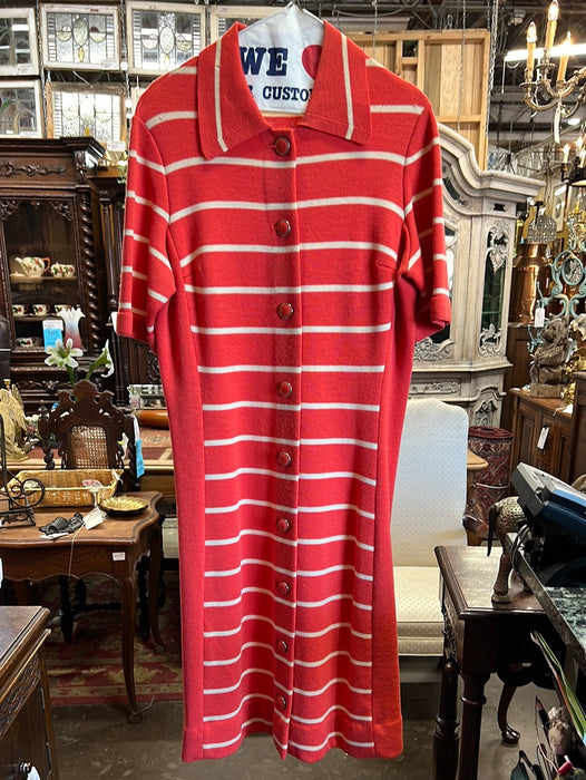 STRIPED CORAL ITALIAN KNITWEAR SHORT SLEEVE DRESS