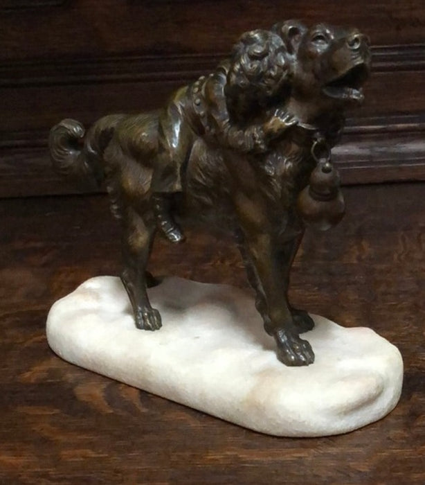 ST. BERNARD WITH CHILD BRONZE ON MARBLE