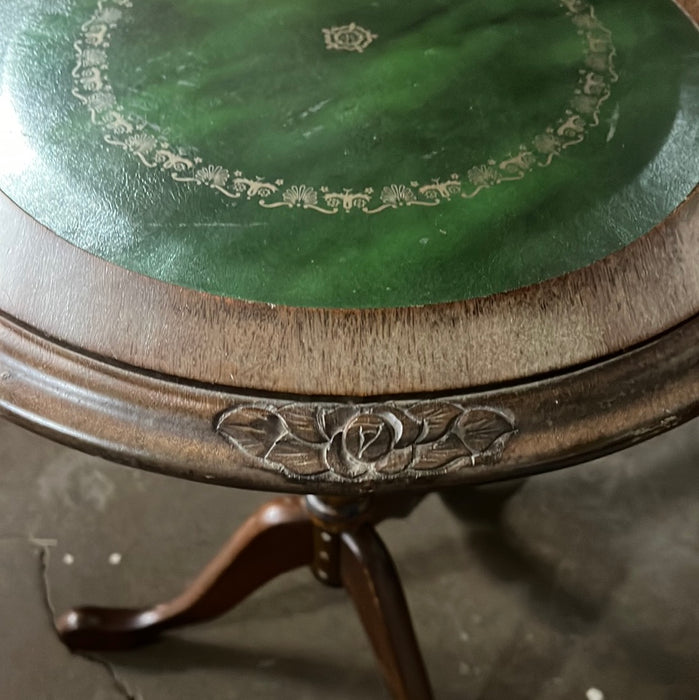 GREEN LEATHER TOP SMALL SIDE TABLE