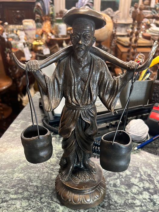 BRONZE FIGURE OF JAPANESE MAN WITH BUCKET