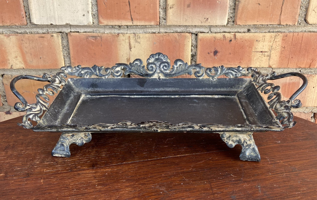 SMALL METAL FOOTED HANDLED GRAY TRAY