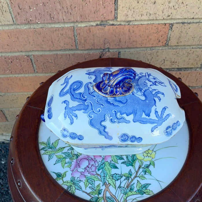 AS FOUND MASON'S IRONSTONE BLUE AND WHITE TUREEN WITH DRAGON