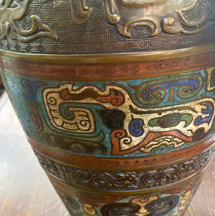 CHAMPLEVE CLOISONNE JAPANESE BRONZE VASE