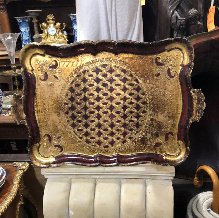 LARGE GOLD AND RED FLORENTINE TRAY