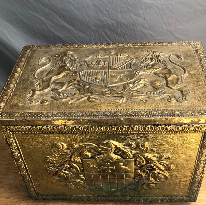 SMALL FRENCH SCENE BRASS TRUNK OR COAL HOD